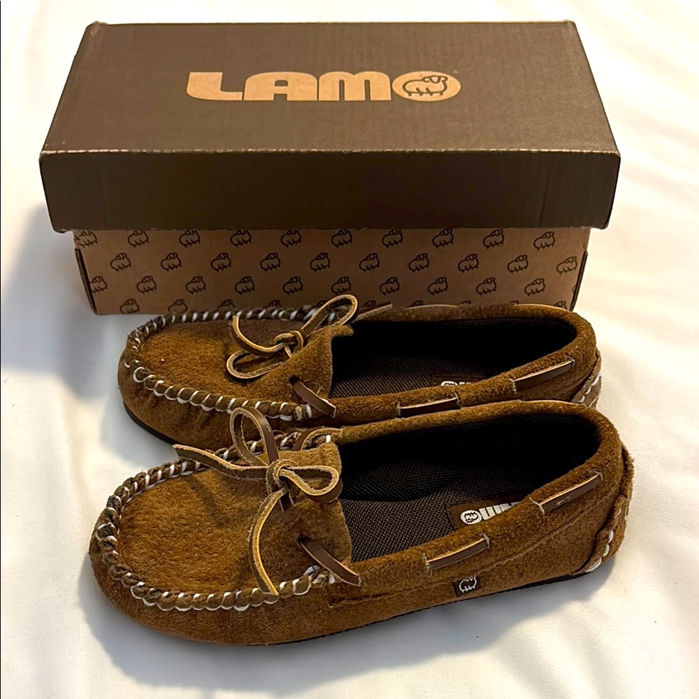 LAMO Kid’s Brown Suede Moccasin Slippers